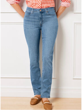 Talbots Straight Leg Jeans Petite 4P Rio Wash Medium Blue Denim Stretch EUC